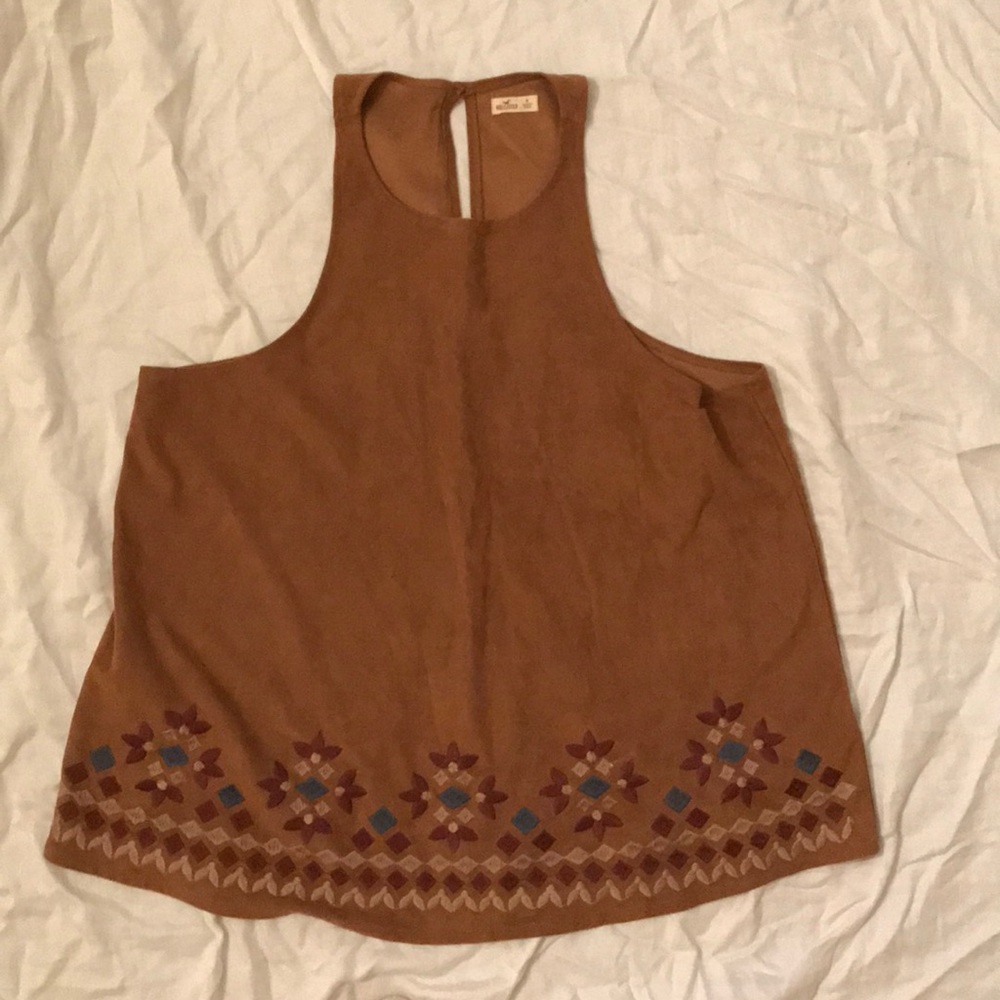 Suede embroidered tank top